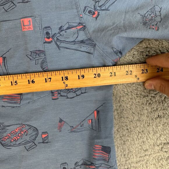 S Huk Shirt Mens M Blue Short Sleeve Button Down Performance Outdoors Fishing - Picture 5 of 9